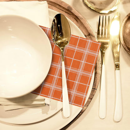 Quera 50 Pack Fall Buffalo Plaid Paper Napkins Orange Autumn Cocktail Napkins Tartan Check Scottish Square Disposable Bar Napkins for Thanksgiving Party, Baby Shower, Celebration Party