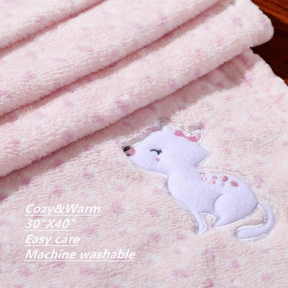 30''X40'' Cute Plush Cozy and Warm Fleece Baby Blanket for Girls Infant Toddler Crib Cot Stroller - Pink Cat