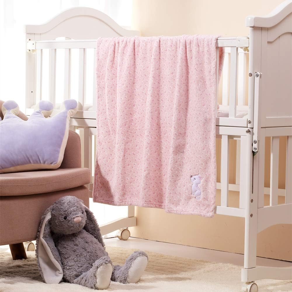 30''X40'' Cute Plush Cozy and Warm Fleece Baby Blanket for Girls Infant Toddler Crib Cot Stroller - Pink Cat