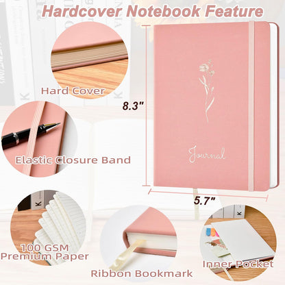 College Ruled Note Books, 192 Pages, 5.7''x8.3'', 100 GSM Thick Paper, Hardcover Lined Notebook, Writing Journals for School & Note Taking, Pink