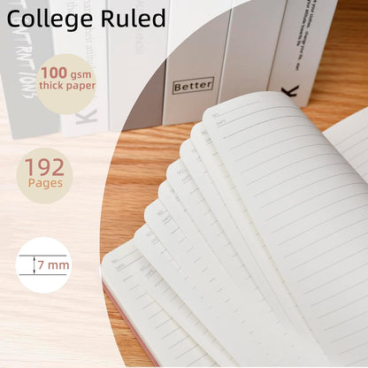 College Ruled Note Books, 192 Pages, 5.7''x8.3'', 100 GSM Thick Paper, Hardcover Lined Notebook, Writing Journals for School & Note Taking, Pink
