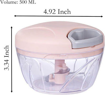 Manual Garlic Chopper, 500Ml Pink Cover ABS Resin Hand Pull String Chopper for Crushing Vegetables and Spice (Pink)