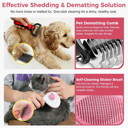 11 Piece Dog Grooming Kit - Hair, Nail, Massage Bath Supplies For Pets Cats