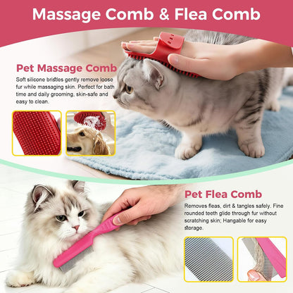 11 Piece Dog Grooming Kit - Hair, Nail, Massage Bath Supplies For Pets Cats