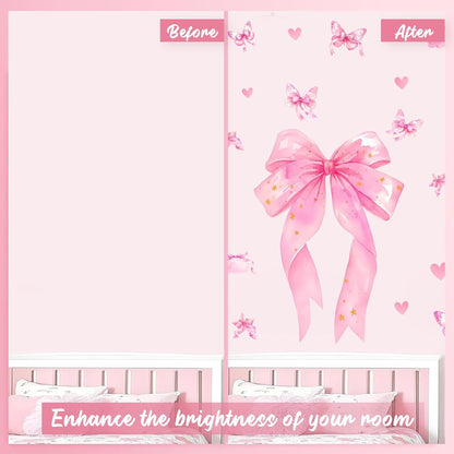 Large Pink Bow Wall Decals, 6 Sheets 64 Pcs