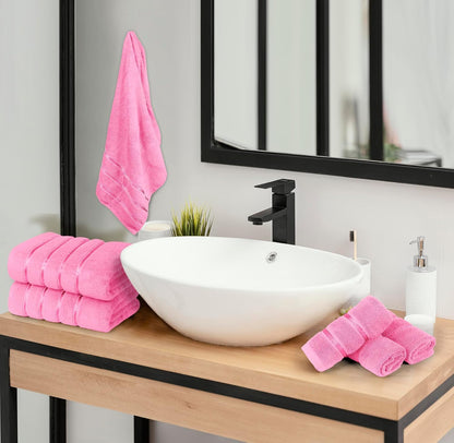 8 Piece Luxury Towel Set, 600 GSM Ring Spun Cotton, Soft & Absorbent Viscose Stripe Towels, 2 Bath, 2 Hand, and 4 Wash Cloths Ideal for Daily Use, Pink
