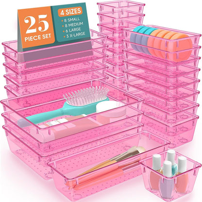 25 PCS Plastic Drawer Organizer, 4-Size Versatile Organizer Trays & storage Bins