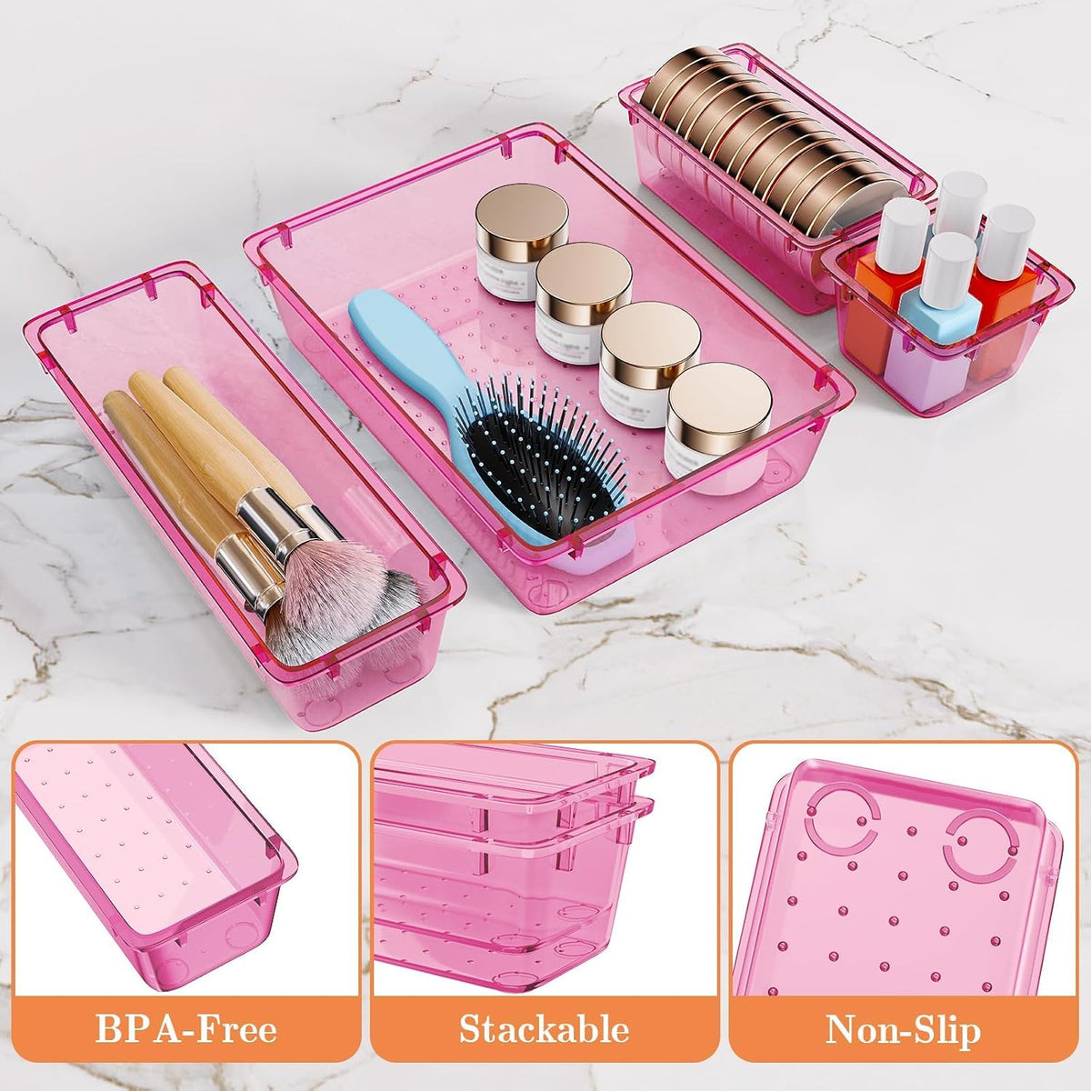25 PCS Plastic Drawer Organizer, 4-Size Versatile Organizer Trays & storage Bins