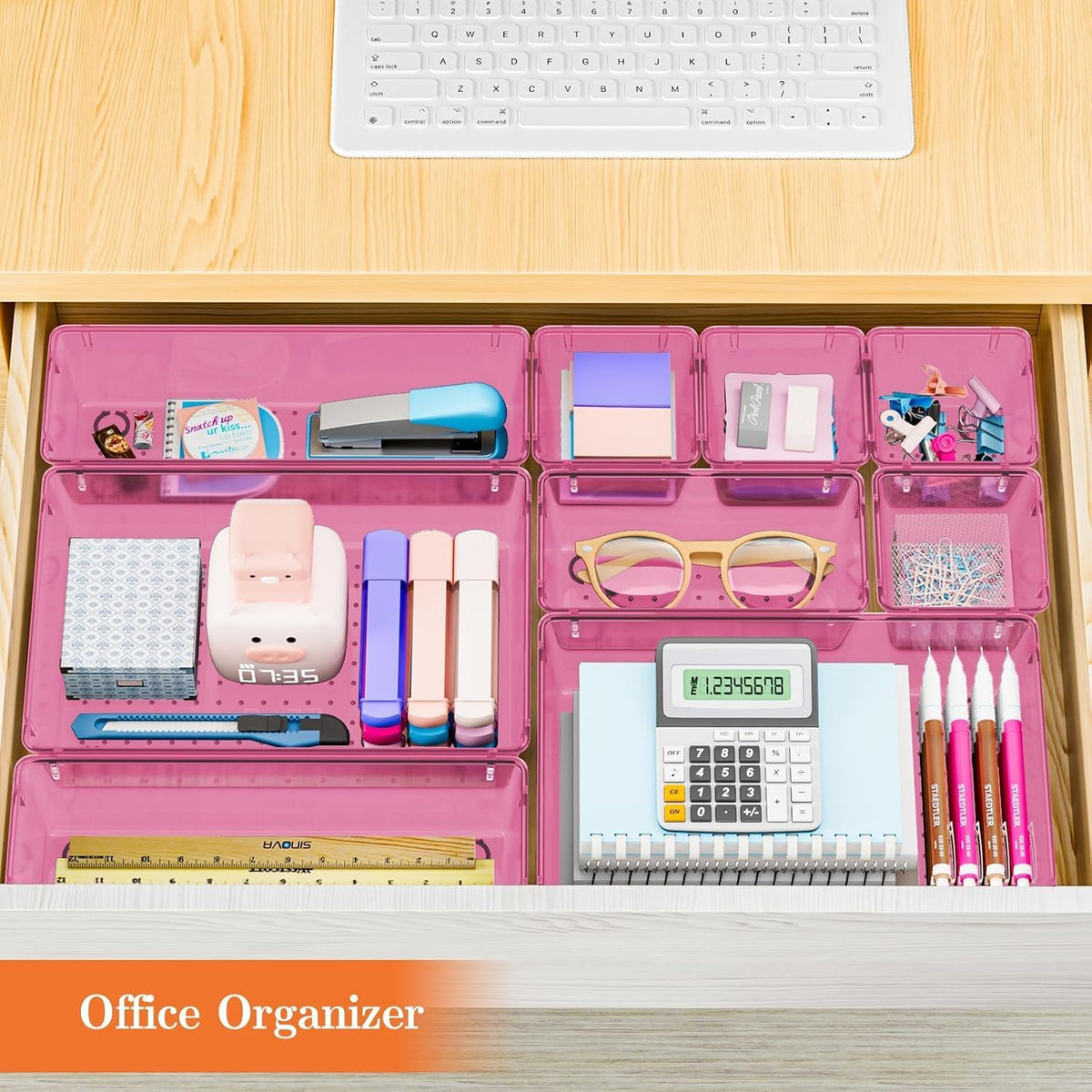 25 PCS Plastic Drawer Organizer, 4-Size Versatile Organizer Trays & storage Bins