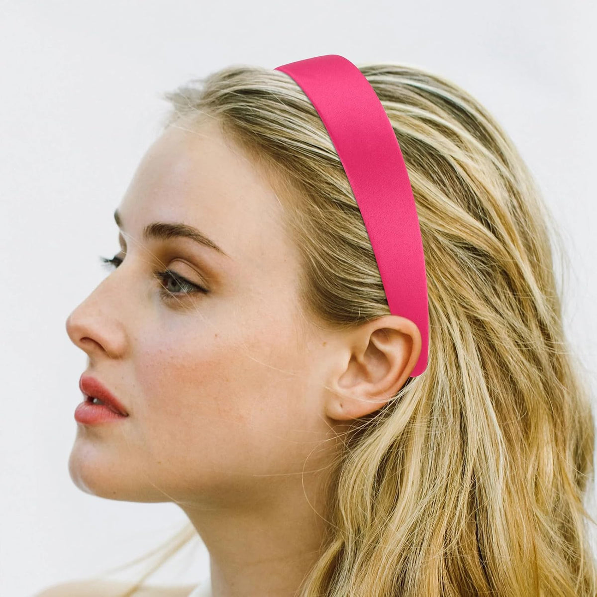 Bright Pink Headband Satin Headbands for Women Girls Non Slip 1.3 Inch Women Hair Bands Halloween Cosplay Diy Holiday Head Band Gifts for Mothers Sisters Hair Accessories