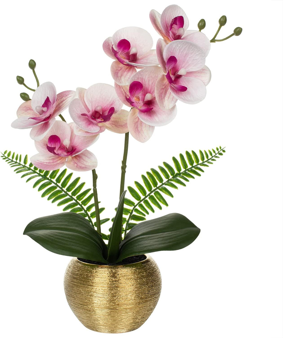 13" Small Artificial Orchid Flowers in Gold Ceramic Pot, Light Pink Faux Phalaenopsis Silk Orchid Arrangement Fake Orchid for Bathroom Vanity Bedroom Office Desk Shelf Nightstand Home Decor