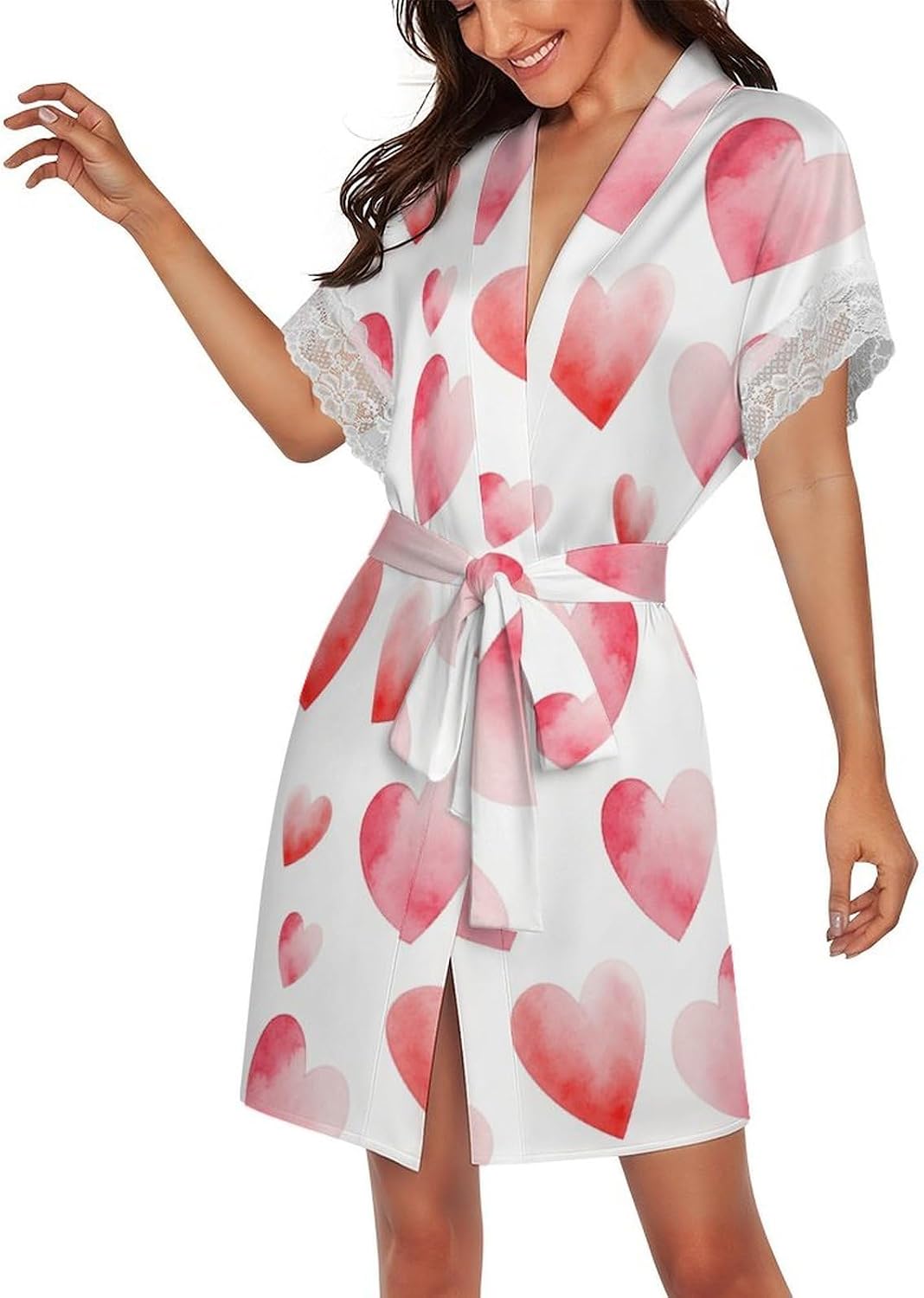 Watercolor Pink Hearts Robe Bride Robe Short Robes for Women