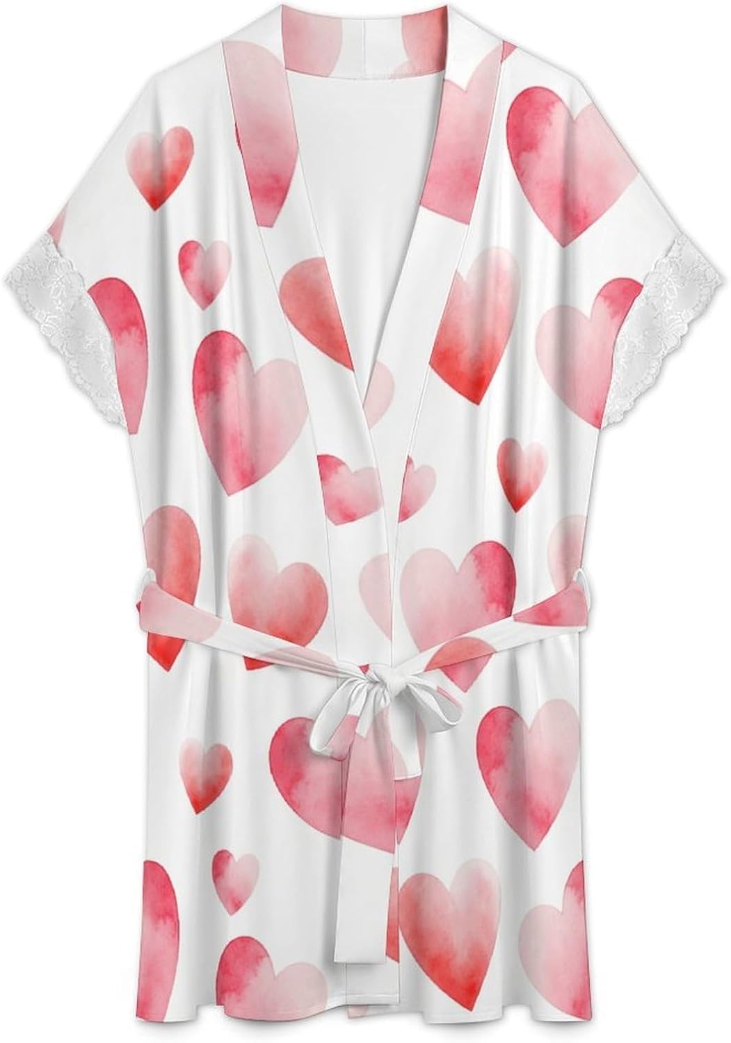 Watercolor Pink Hearts Robe Bride Robe Short Robes for Women