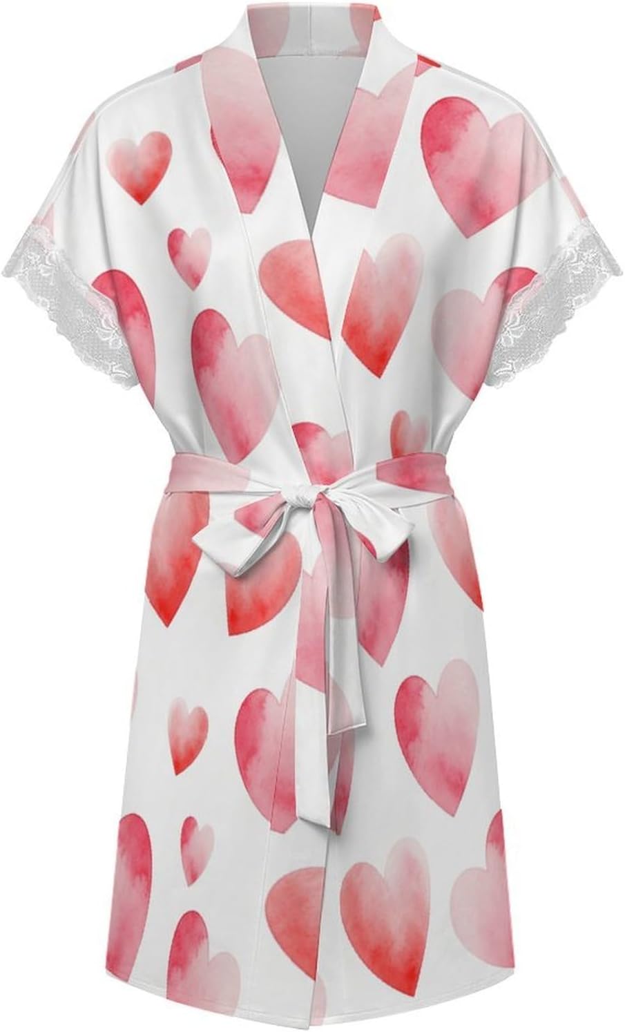 Watercolor Pink Hearts Robe Bride Robe Short Robes for Women