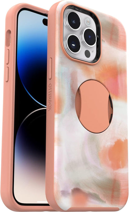 iPhone 14 Pro Max OtterGrip Symmetry Series Case - Peaches (Orange), Built-in Grip, Sleek case, Snaps to MagSafe, Raised Edges Protect Camera & Screen