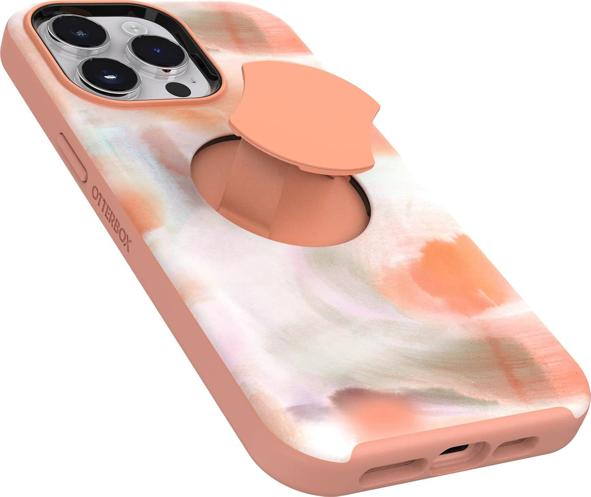 iPhone 14 Pro Max OtterGrip Symmetry Series Case - Peaches (Orange), Built-in Grip, Sleek case, Snaps to MagSafe, Raised Edges Protect Camera & Screen