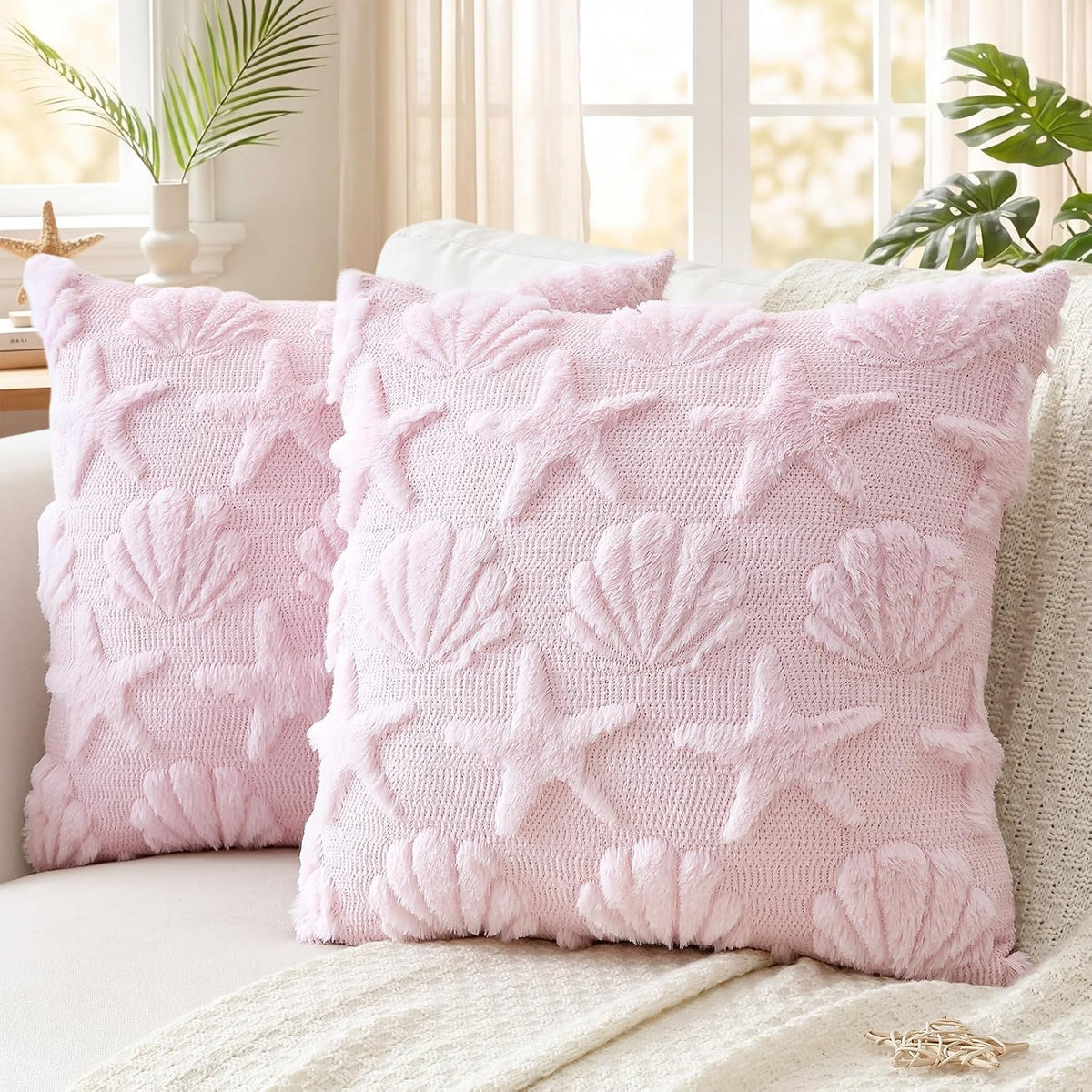 Summer Starfish Seashell Pillow Covers 18x18 Inch Set of 2