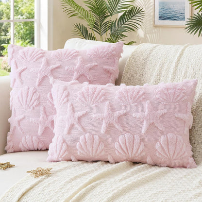 Summer Starfish Seashell Pillow Covers 18x18 Inch Set of 2