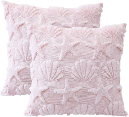 Summer Starfish Seashell Pillow Covers 18x18 Inch Set of 2
