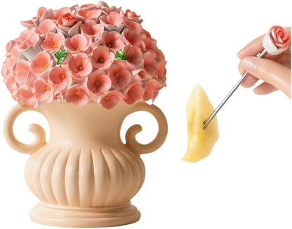 （8 Pieces）Cute Floral Decorative Fruit Fork Storage Set with Stainless Steel Forks and Holder for Home Use (Pink)