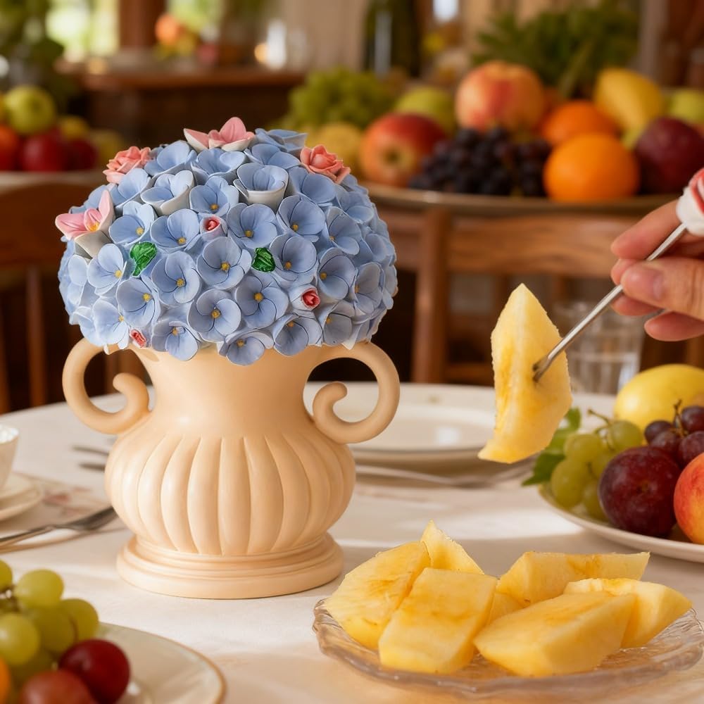 （8 Pieces）Cute Floral Decorative Fruit Fork Storage Set with Stainless Steel Forks and Holder for Home Use (Pink)