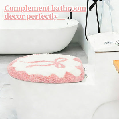 Pink Bow Bathroom Toilet Seat Cover Delicate Wavy Edge Cute Bow Toilet Seat Cover 17.5“ x 15” Machine Washable Stylish and Soft Bathroom Decor Fits Most Round, Oval, and Rectangular Toilet Seats