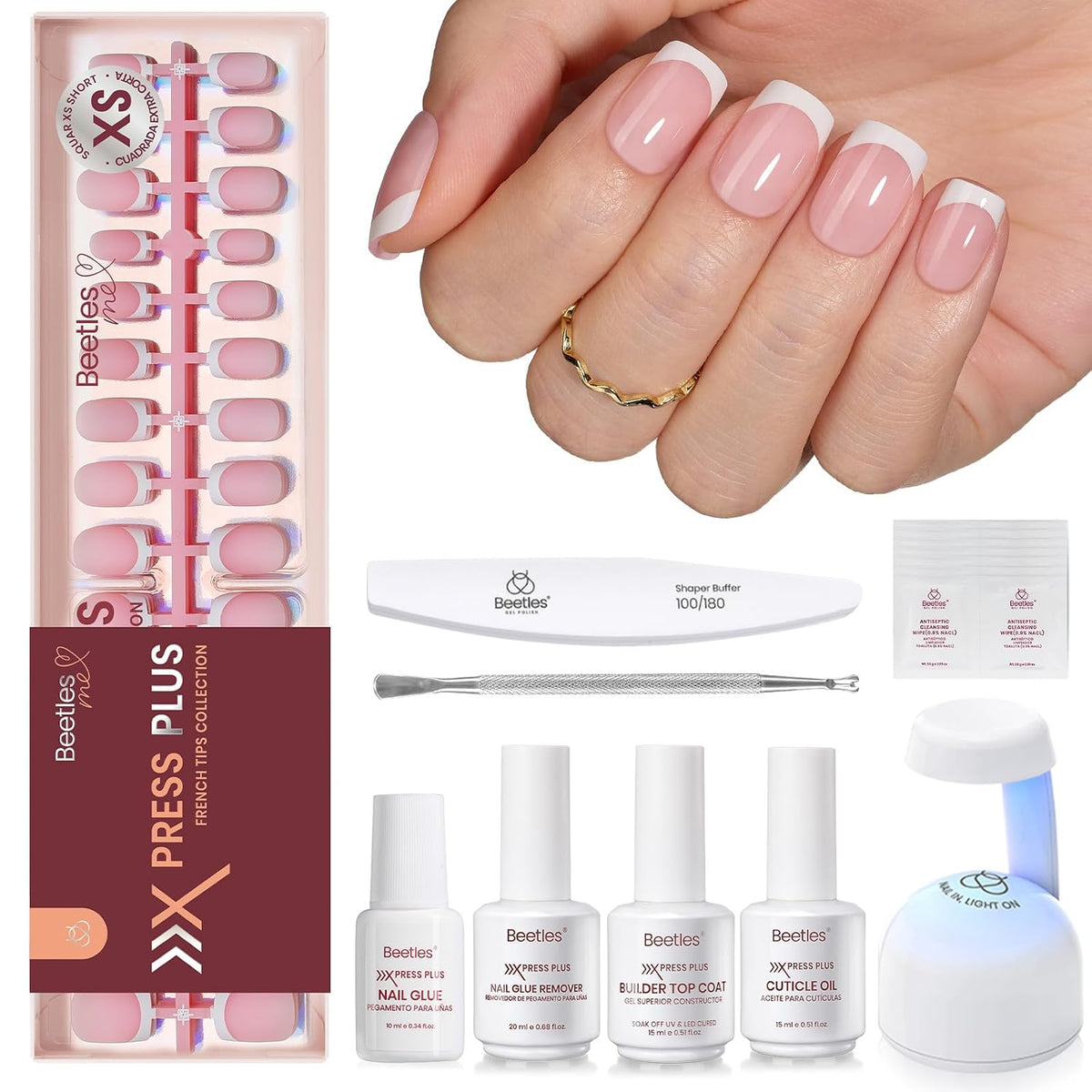 Beetles Press On Nail Kit - Extra Short Square French Tip Nails 210Pcs