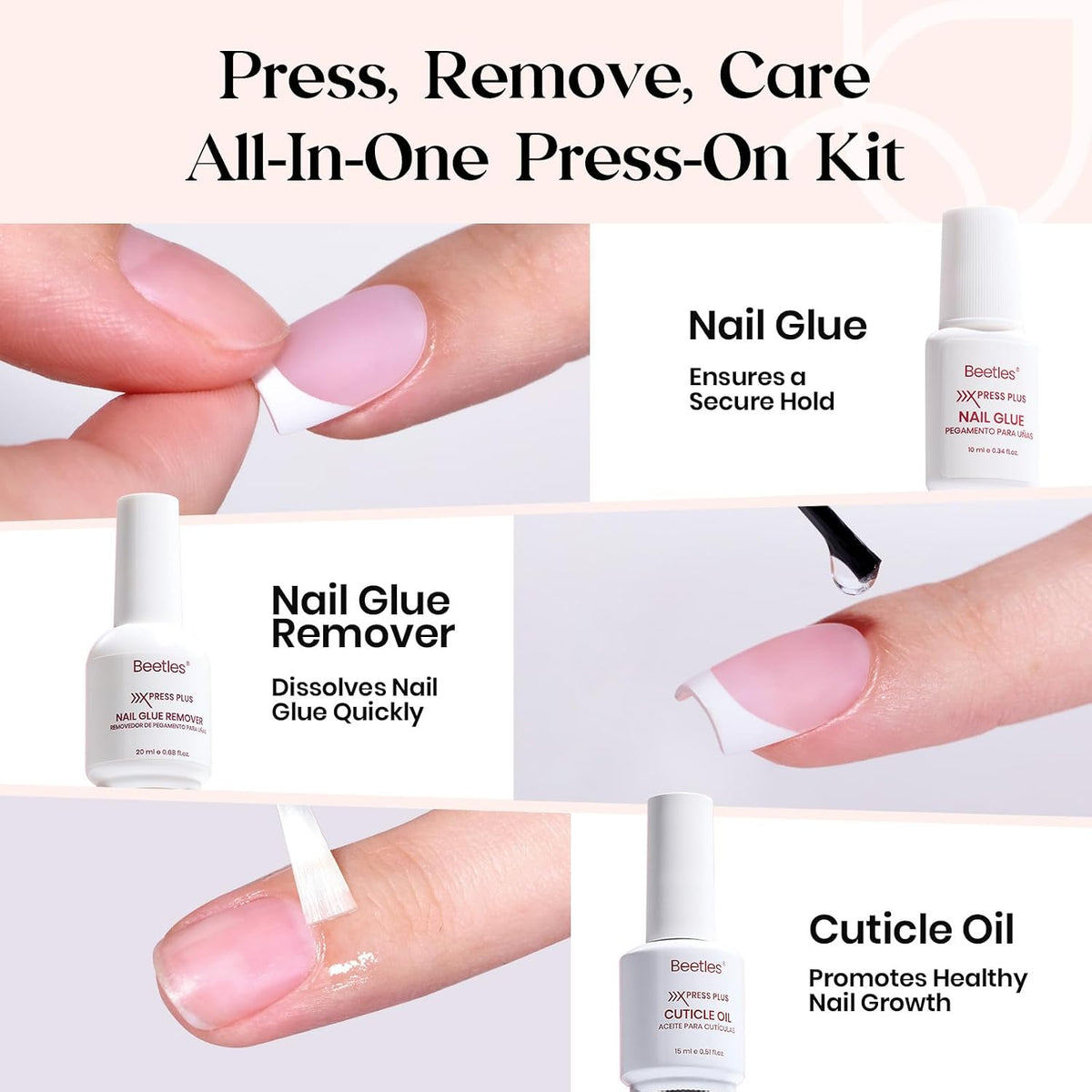 Beetles Press On Nail Kit - Extra Short Square French Tip Nails 210Pcs
