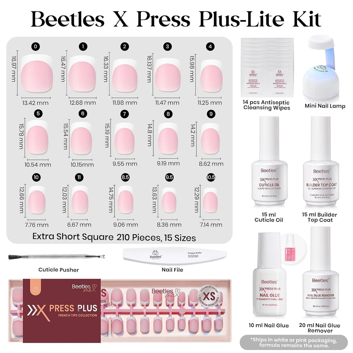 Beetles Press On Nail Kit - Extra Short Square French Tip Nails 210Pcs