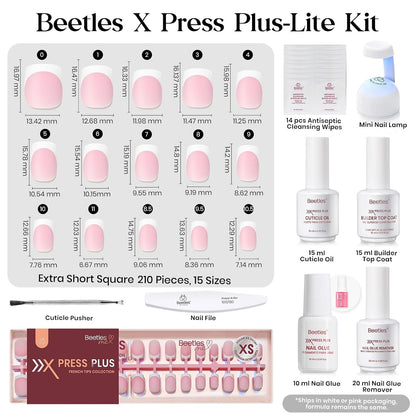 Beetles Press On Nail Kit - Extra Short Square French Tip Nails 210Pcs
