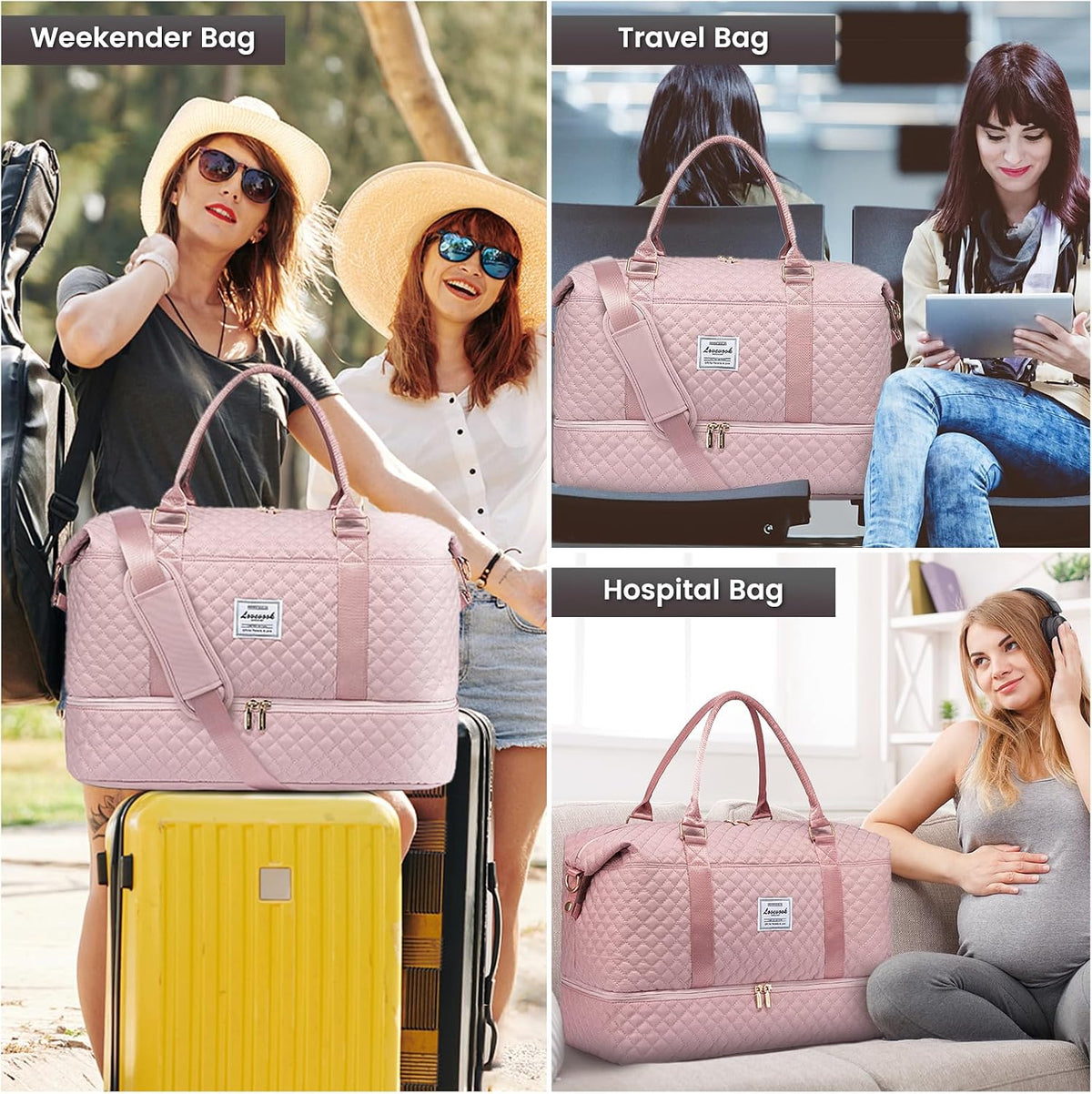 Travel Duffle Bag,Weekender Bags for Women with Shoe Compartment