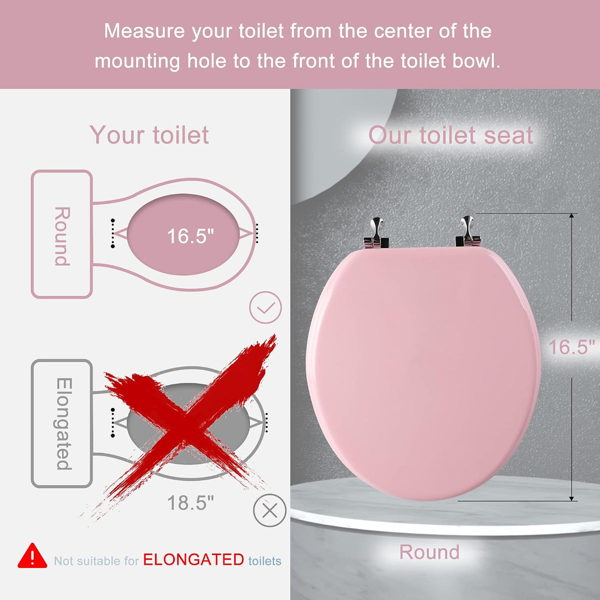 Wood Toilet Seat, Zinc Alloy Hinges (Round, Pink)