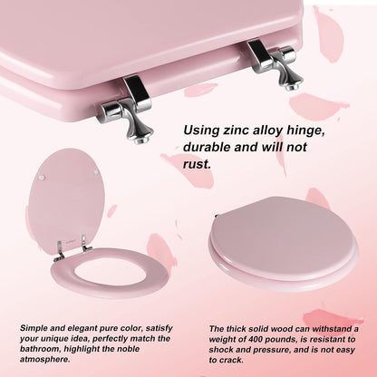 Wood Toilet Seat, Zinc Alloy Hinges (Round, Pink)