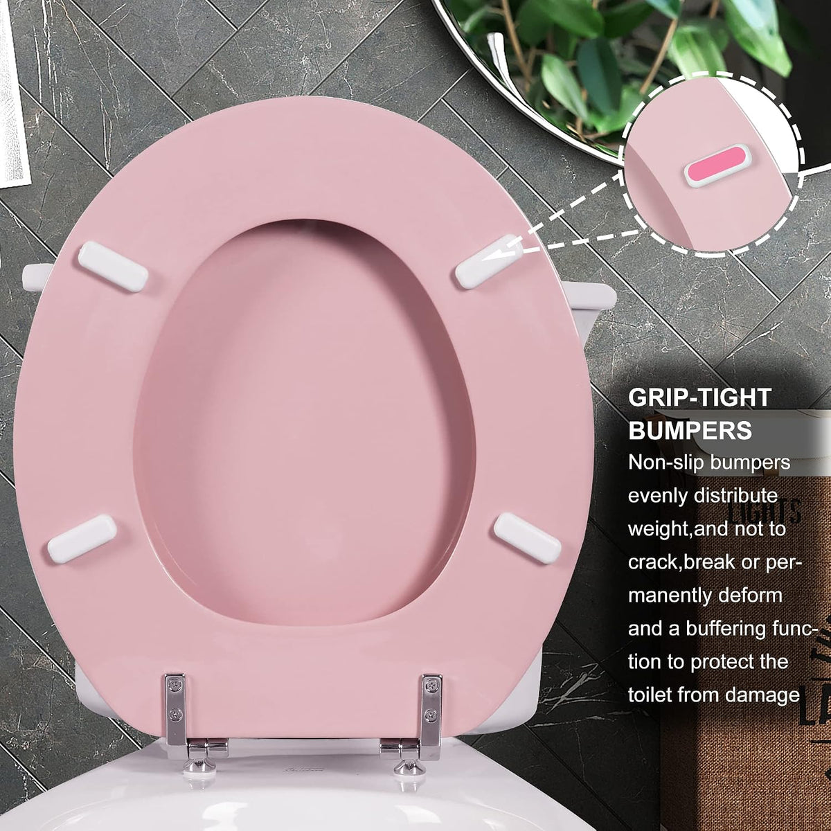 Wood Toilet Seat, Zinc Alloy Hinges (Round, Pink)