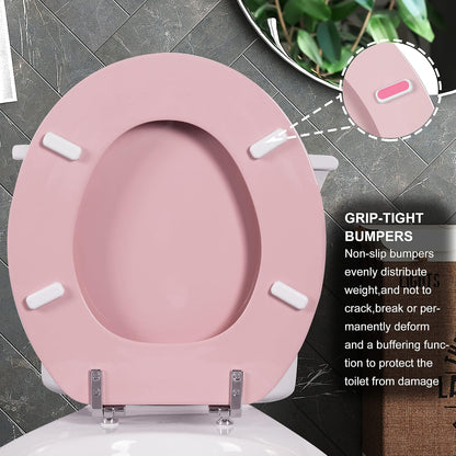 Wood Toilet Seat, Zinc Alloy Hinges (Round, Pink)
