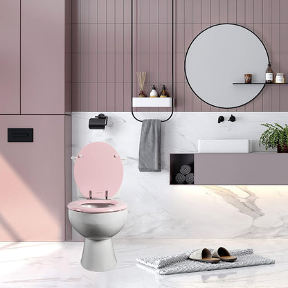 Wood Toilet Seat, Zinc Alloy Hinges (Round, Pink)