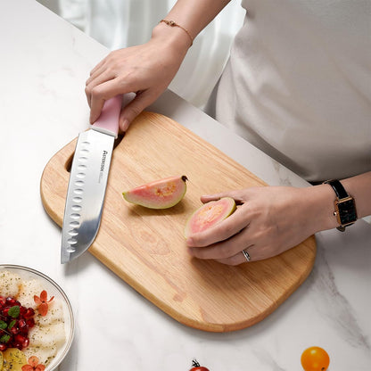 Knife Set, Kitchen Knives Set with Block and Sharpener 15 Pcs German Stainless Steel Sharp Blade Dishwasher Safe with Ergonomic Handle, Crystal Pink