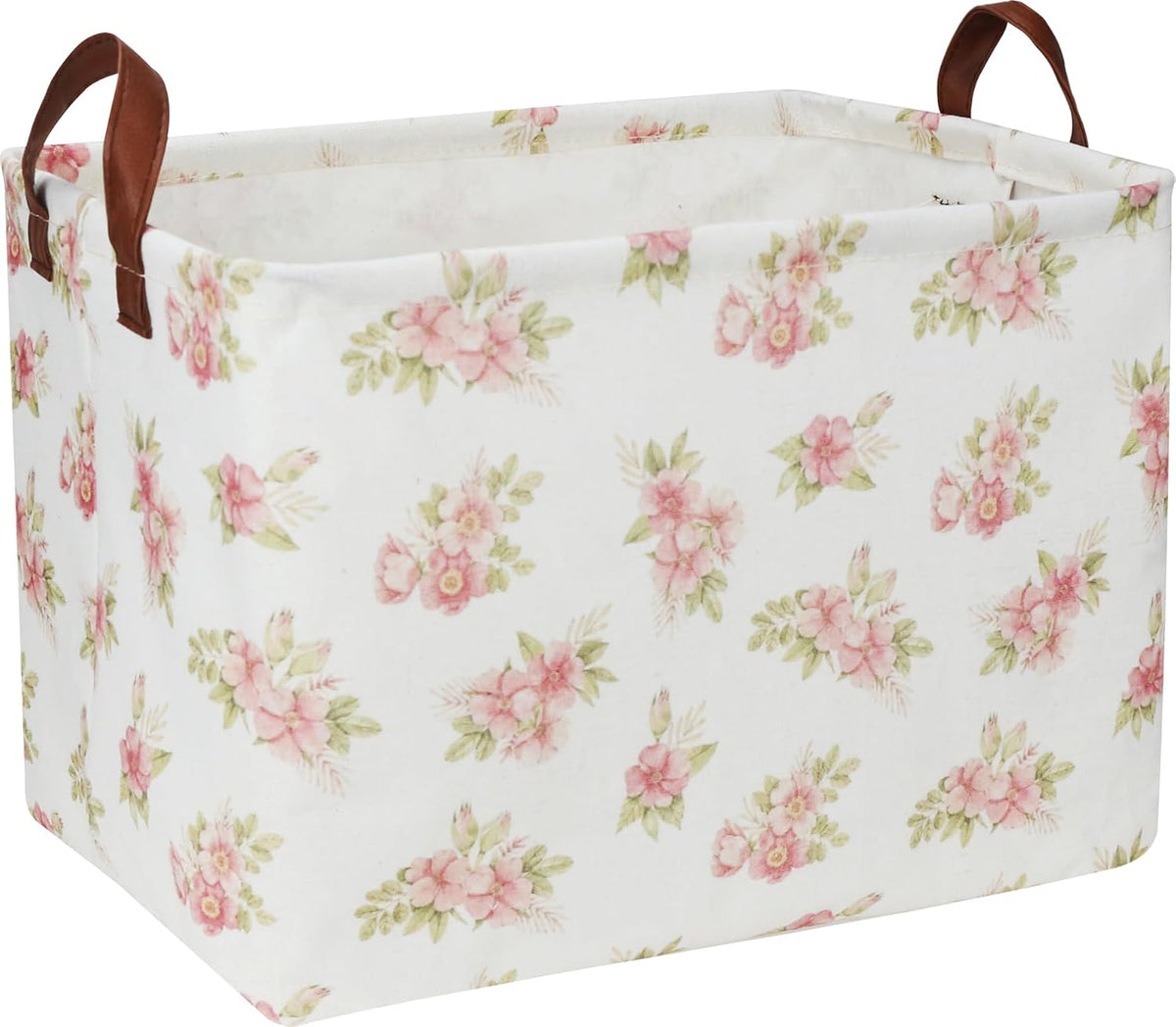 Rectangular Pink Flower Basket for Girls, Storage Bin with Handles, Room Decor, Gift Basket(Pink Flower)