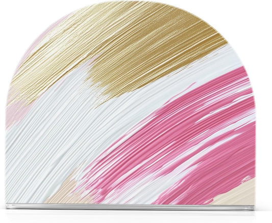 Pink Gold Brush Strokes Napkin Holder for Tables, Kitchen Acrylic Paper Napkin Holders Freestanding Tissue Dispenser Paper for Indoor Outdoor Decor