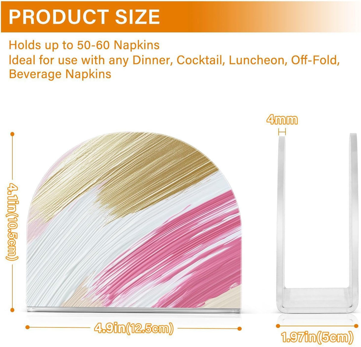 Pink Gold Brush Strokes Napkin Holder for Tables, Kitchen Acrylic Paper Napkin Holders Freestanding Tissue Dispenser Paper for Indoor Outdoor Decor