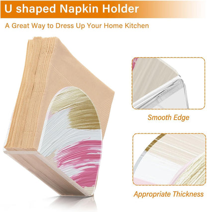 Pink Gold Brush Strokes Napkin Holder for Tables, Kitchen Acrylic Paper Napkin Holders Freestanding Tissue Dispenser Paper for Indoor Outdoor Decor