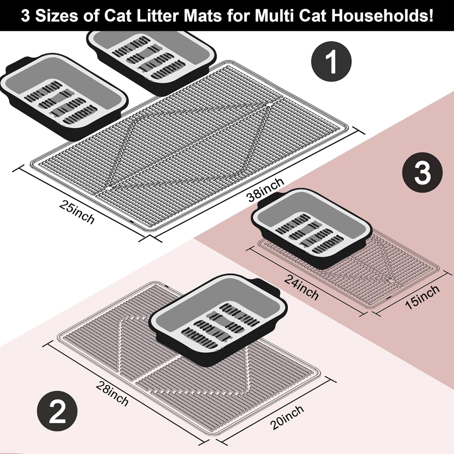 Silicone Cat Litter Mat XXL - Pink Extra Large Cat Litter Box mat | Waterproof & washable 38"x25" kitty cat litter mat for floor, extra large litter trapping; cat litter catcher mat easy clean