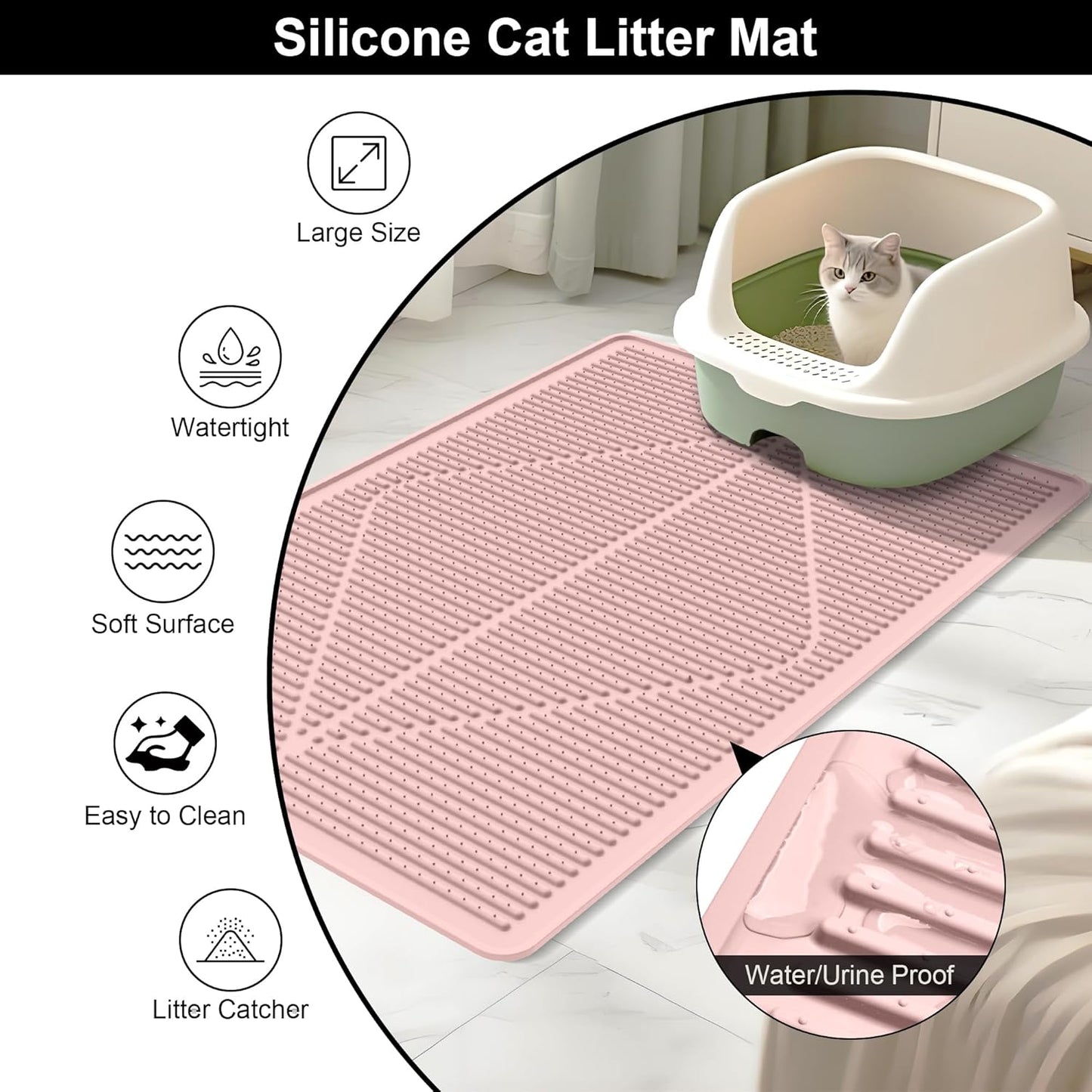 Silicone Cat Litter Mat XXL - Pink Extra Large Cat Litter Box mat | Waterproof & washable 38"x25" kitty cat litter mat for floor, extra large litter trapping; cat litter catcher mat easy clean