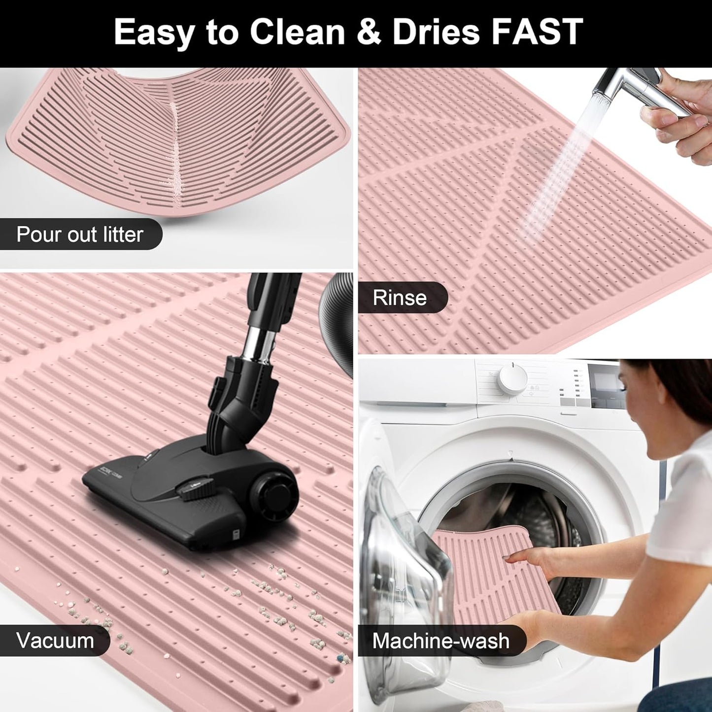 Silicone Cat Litter Mat XXL - Pink Extra Large Cat Litter Box mat | Waterproof & washable 38"x25" kitty cat litter mat for floor, extra large litter trapping; cat litter catcher mat easy clean