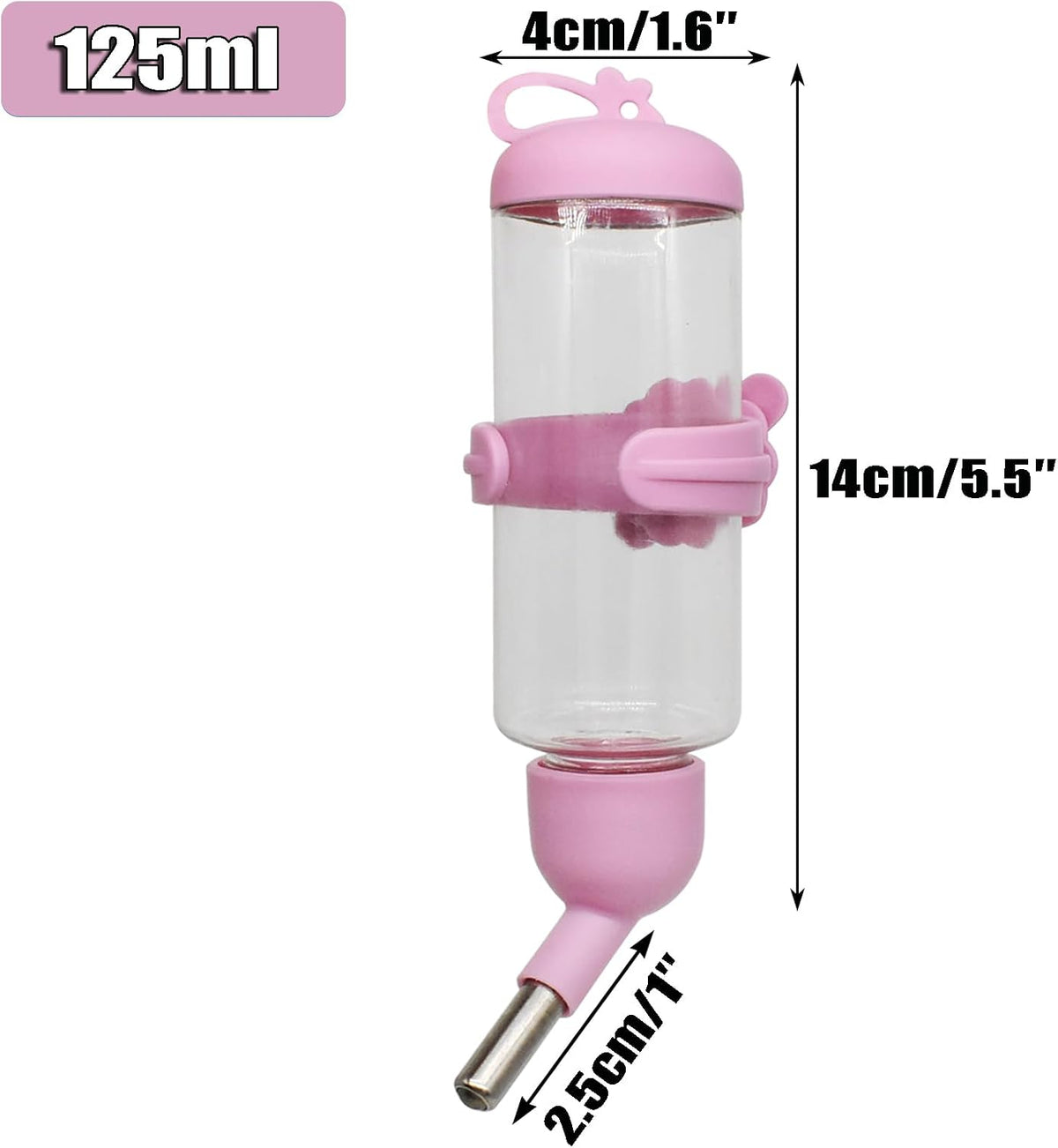 125ml Guinea Pig Water Bottle/Feeder for Hamsters/Hedgehogs/Gliders/Rabbit/mouses/Other Small Pets and Animals,Suitable for Cages, Boxes or Wall-Mounted (Pink, 125ml)