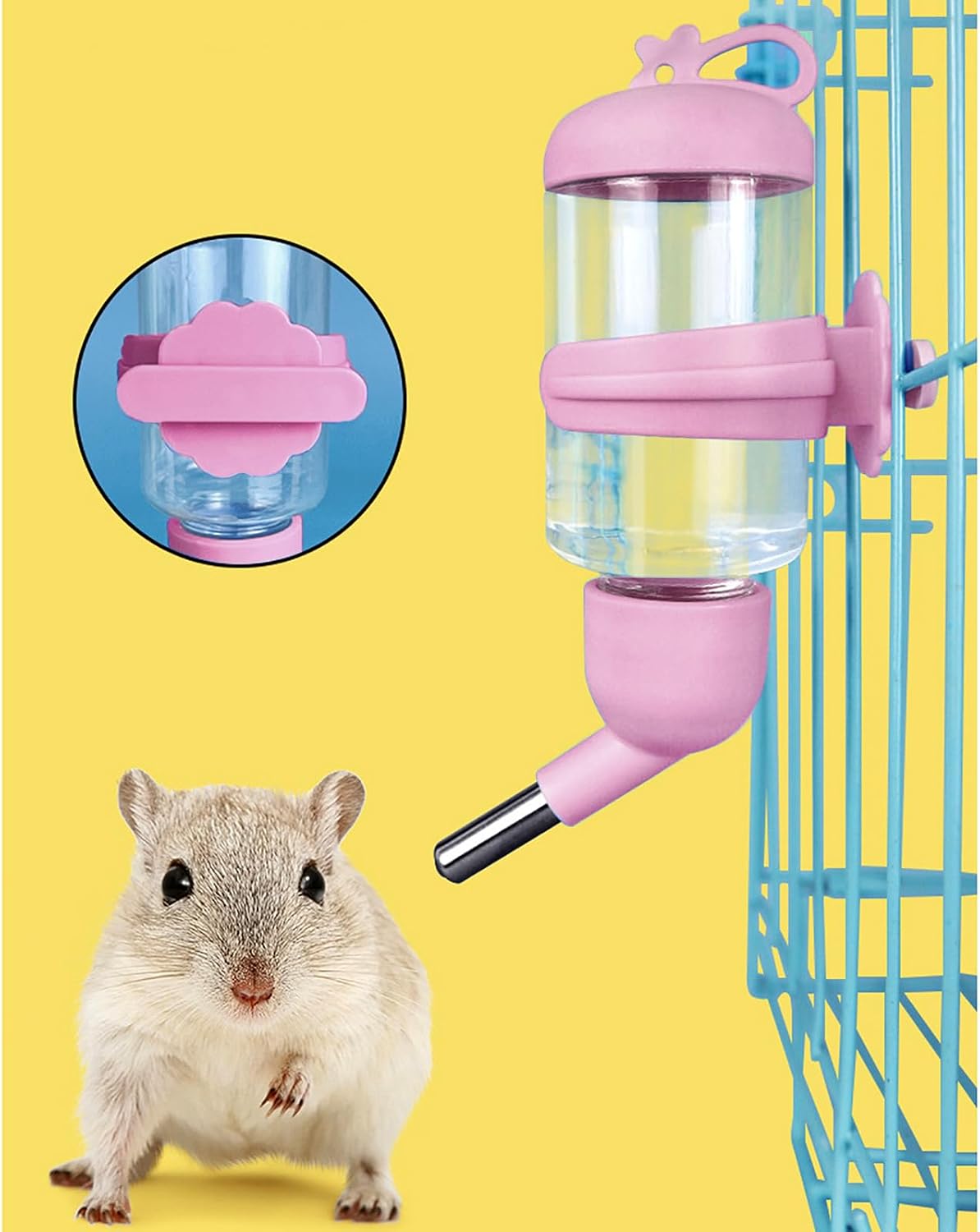 125ml Guinea Pig Water Bottle/Feeder for Hamsters/Hedgehogs/Gliders/Rabbit/mouses/Other Small Pets and Animals,Suitable for Cages, Boxes or Wall-Mounted (Pink, 125ml)