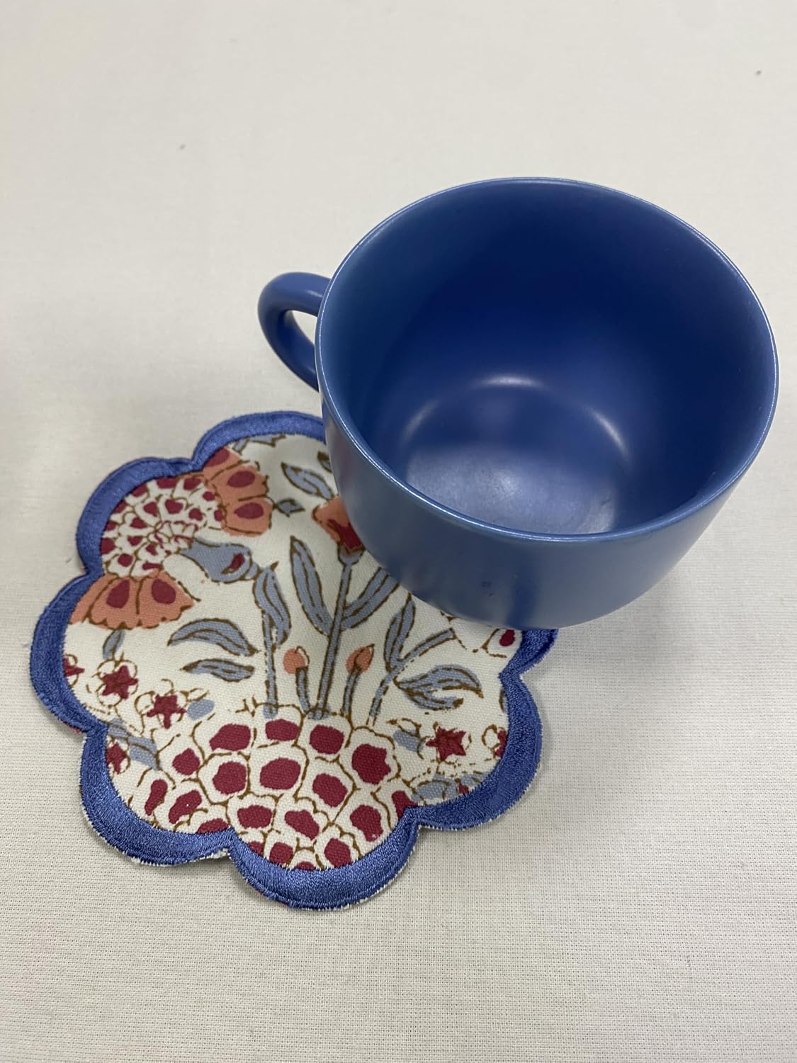 8-Pcs 100% Cotton Hand Block Print Drink Coasters 5" in Blue & Pink