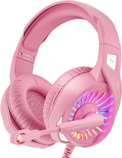 Wired Pink Gaming Headset for PC, PS5, PS4, Xbox Series X|S