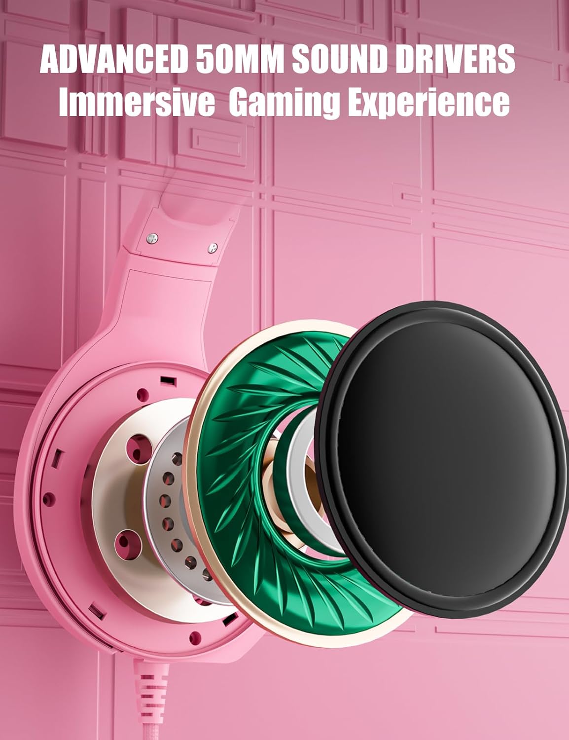 Wired Pink Gaming Headset for PC, PS5, PS4, Xbox Series X|S