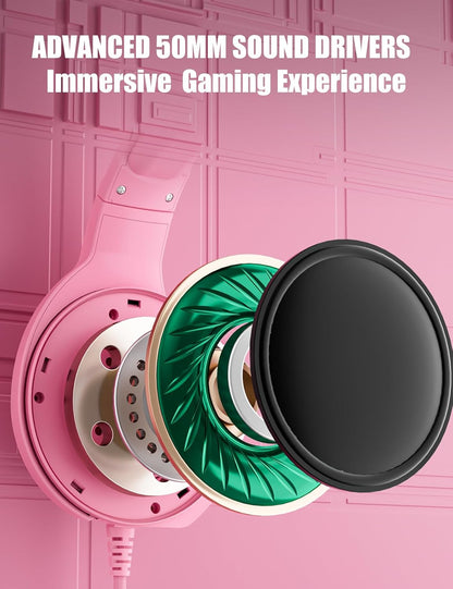 Wired Pink Gaming Headset for PC, PS5, PS4, Xbox Series X|S